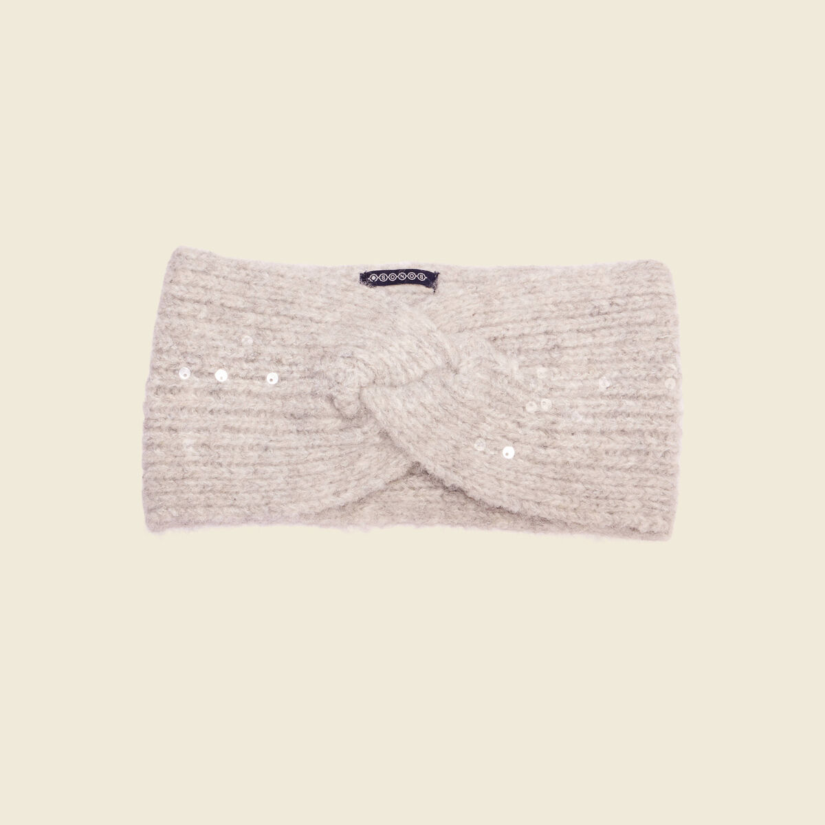 Bandeau tricoté sequins gris femme