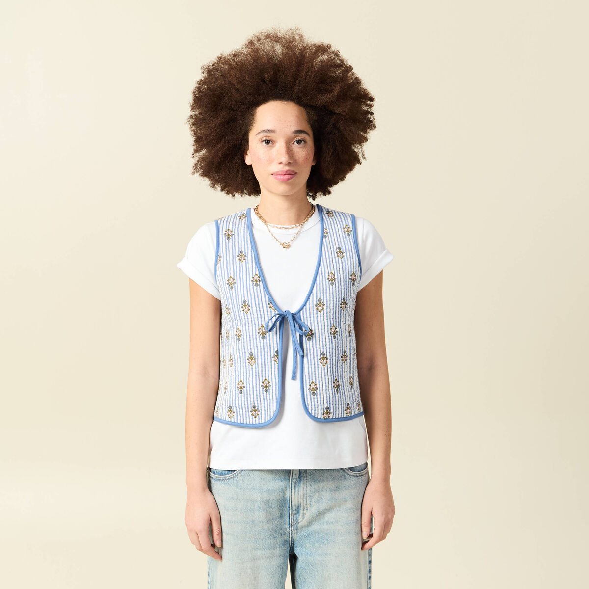 Gilet r&eacute;versible droit sans manches bleu ciel femme