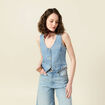 Veston sans manches en jean denim used femme