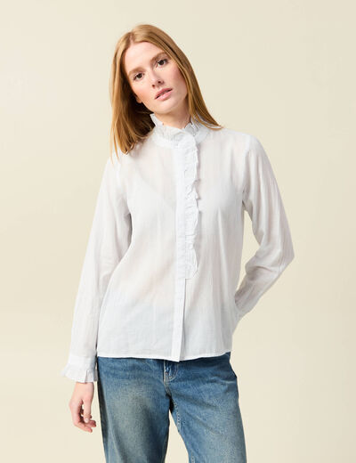 Chemise manches longues en coton blanc femme
