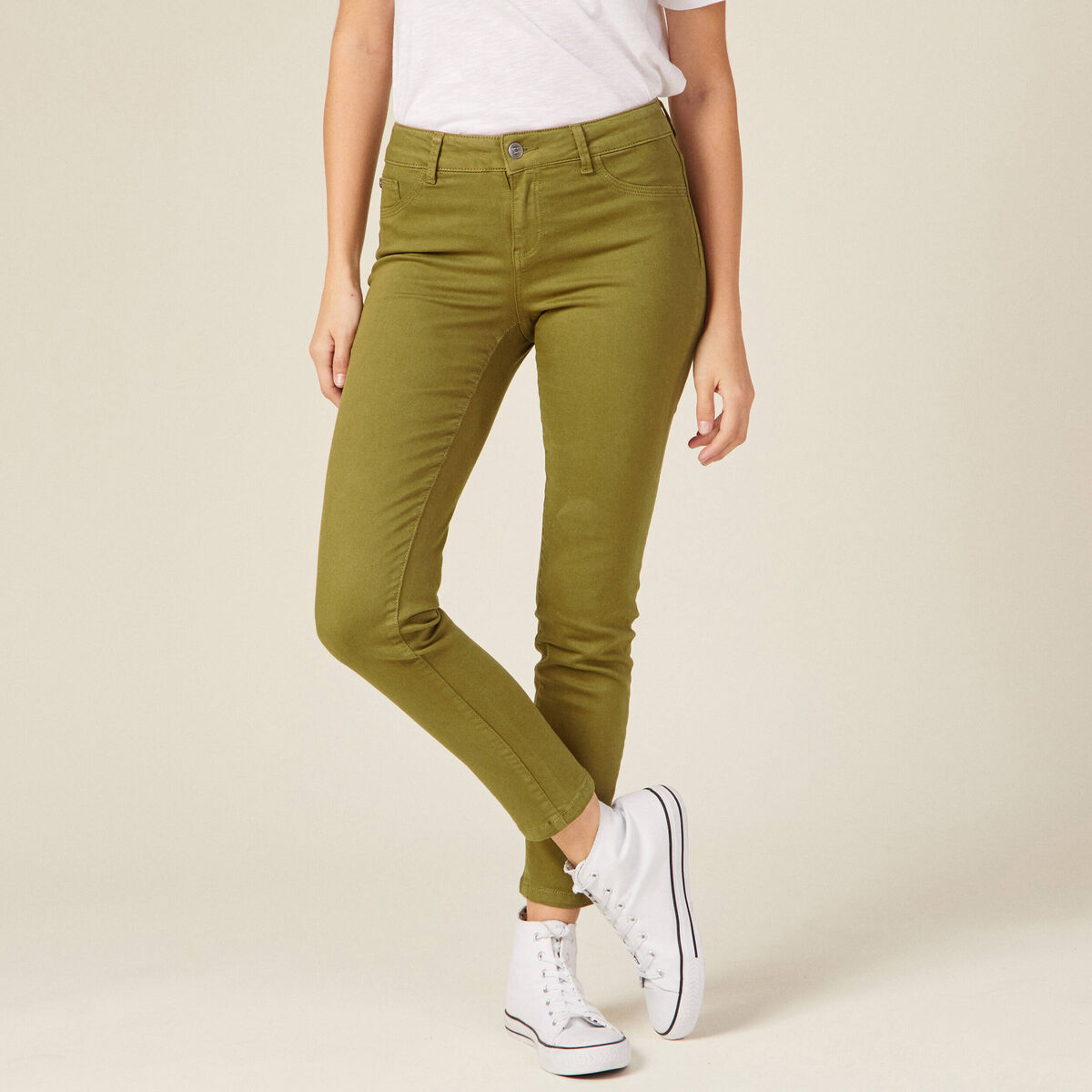 Pantalon slim 7/8ème vert kaki femme