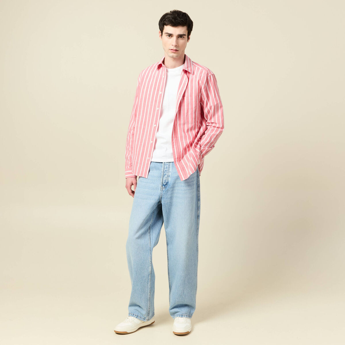 Chemise boyfriend en coton rouge corail homme