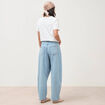 Jeans wide leg cropped taille bascul&eacute;e bleu ciel femme