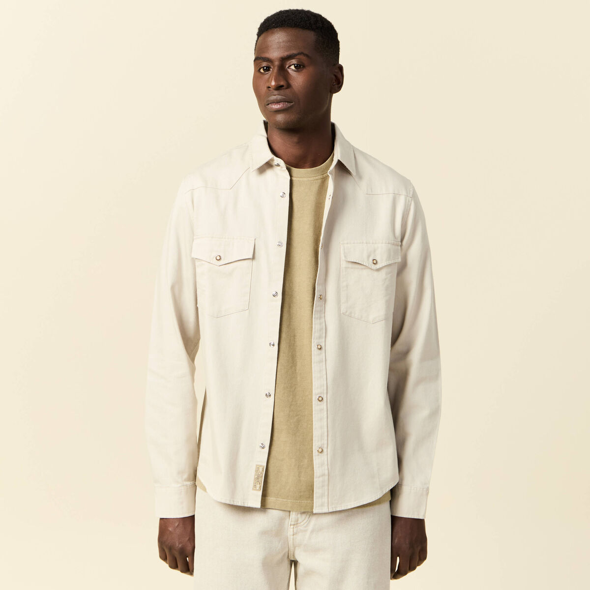 Chemise manches longues beige homme