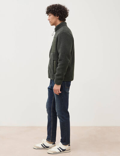 Veste droite sherpa col montant vert kaki homme