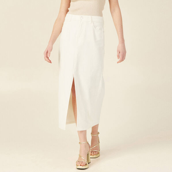 Jupe midi fourreau denim blanc femme