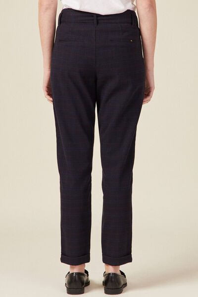 Pantalon carotte ceinturé bleu marine femme