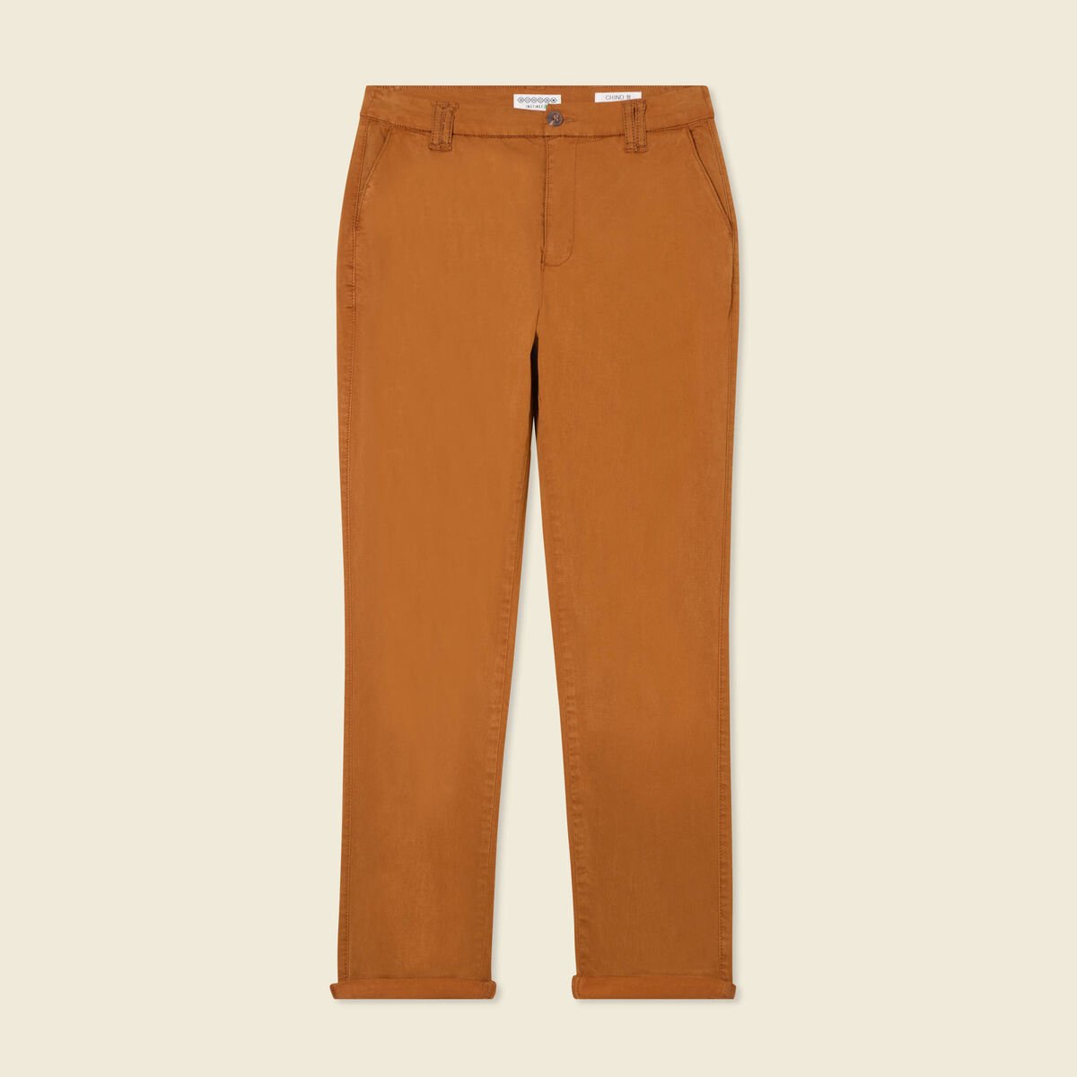 Pantalon chino cigarette marron femme