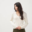 Pull droit col v manches longues ecru femme