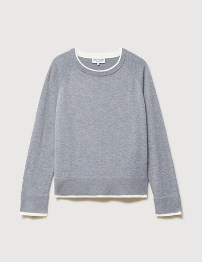 Pull droit col rond manches longues gris clair femme