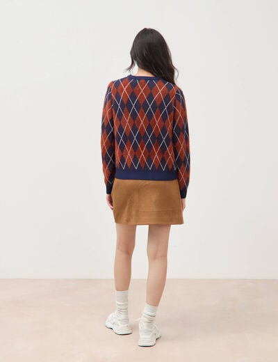 Pull droit manches longues col rond orange citrouille femme