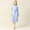 Robe longue évasée ceinturée bleu ciel femme