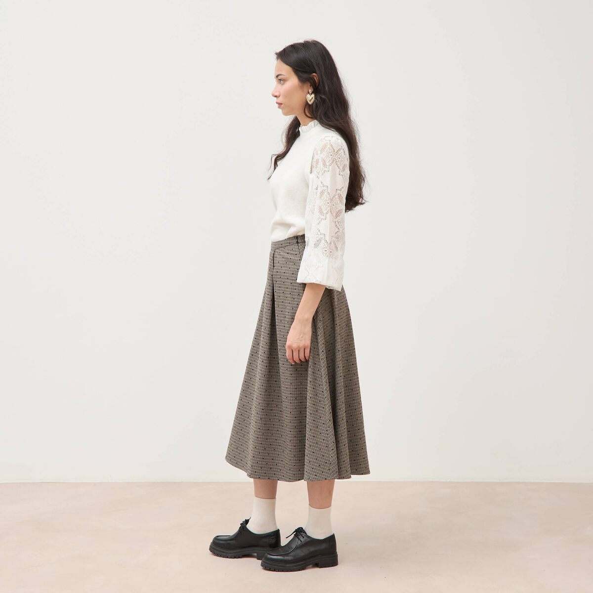 Jupe taille haute gris femme