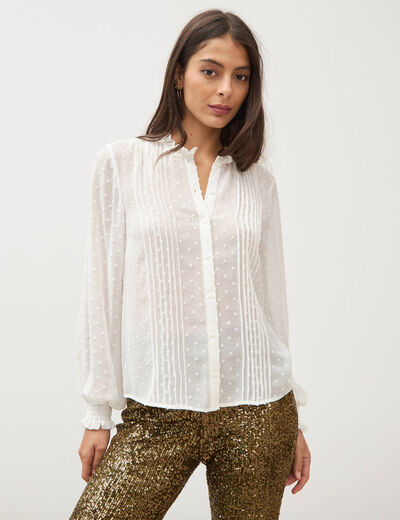 Chemise droite manches longues ecru femme