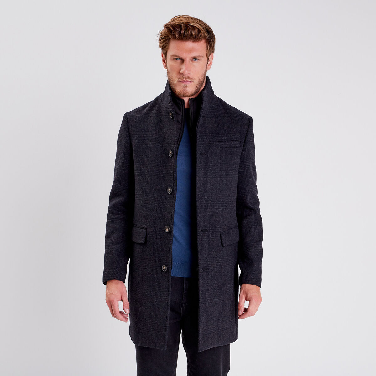 Pardessus droit boutonné gris foncé homme