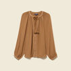 Chemise manches longues col tunisien marron clair femme