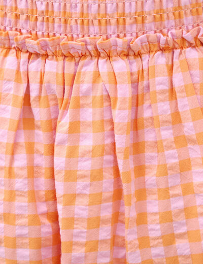 Jupe fluide &agrave; carreaux doubl&eacute;e orange abricot femme