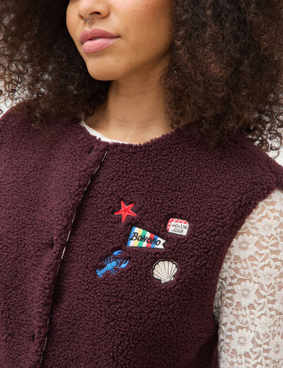 Cardigan droit sans manches doubl&eacute; bordeaux femme