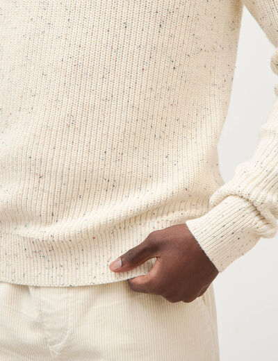 Pull col rond manches longues en coton ecru homme