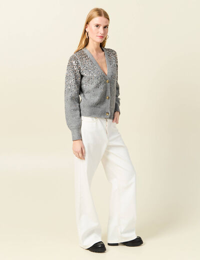 Gilet boutonné à sequins gris femme