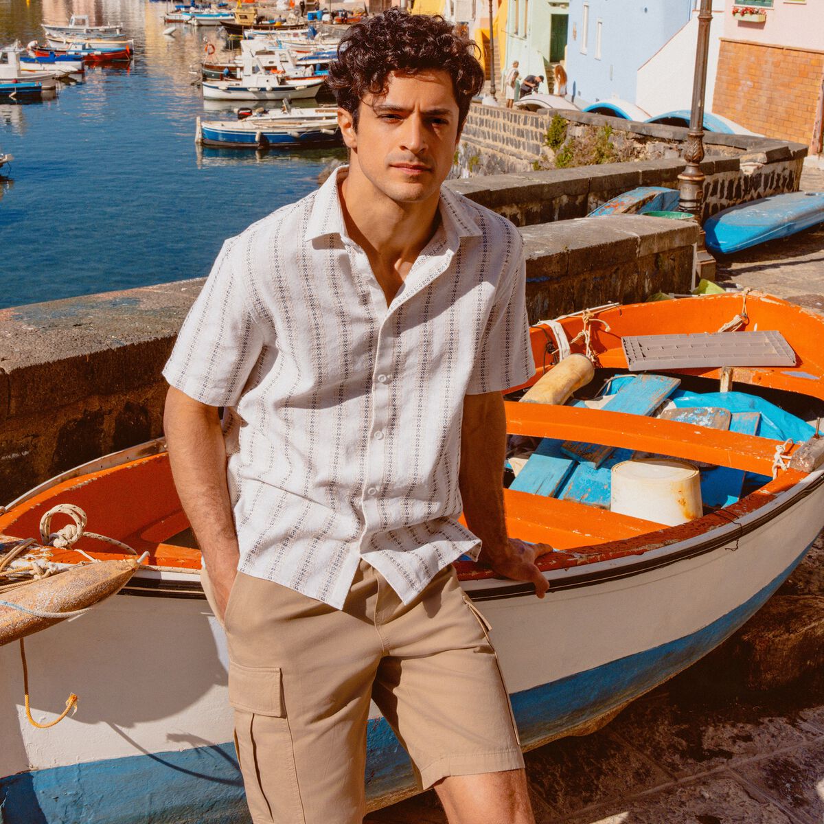 Chemise en coton bleue imprimé avec une coupe droite et un col boutonné BO - CCV Mode
