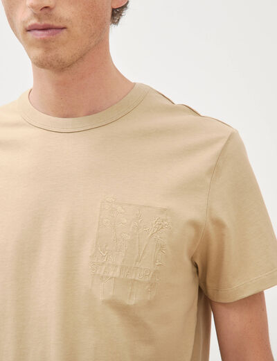 T-shirt col rond manches courtes brod&eacute; blanc homme