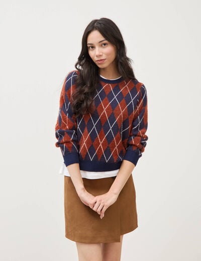 Pull droit manches longues col rond orange citrouille femme