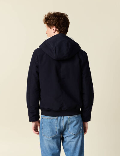 Parka courte &agrave; capuche bleu fonc&eacute; homme