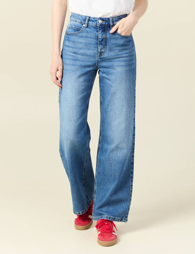 Jeans large taille haute denim stone femme