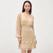 Robe manches longues doubl&eacute;e beige femme