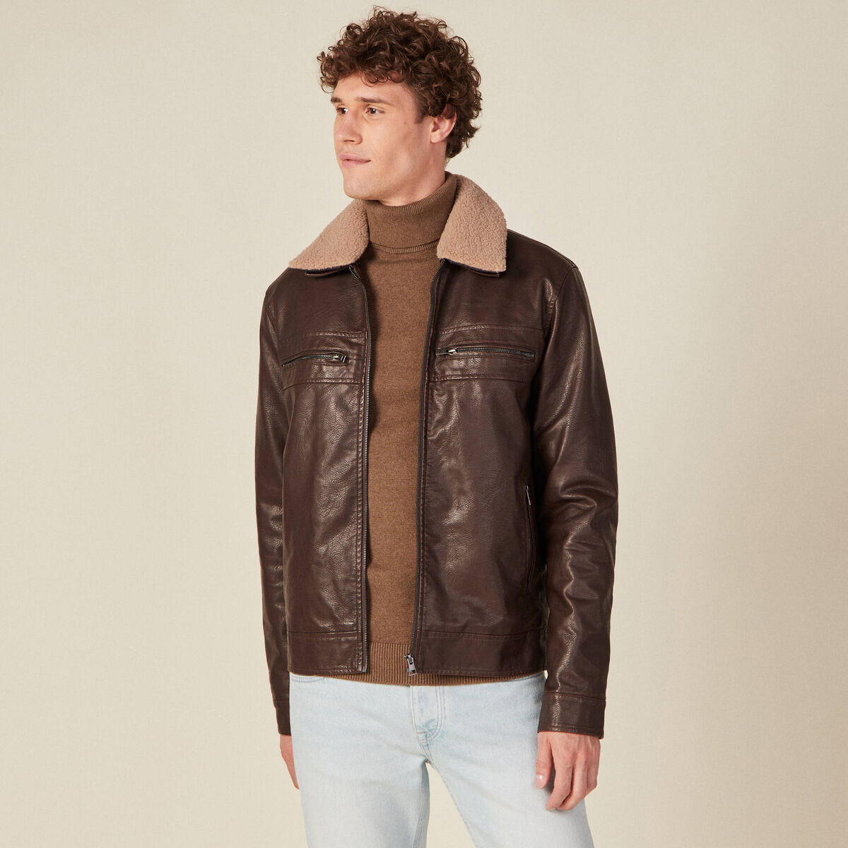 Blouson droit col aviateur marron homme