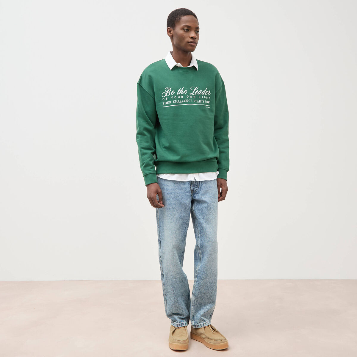 Sweat manches longues en coton vert homme