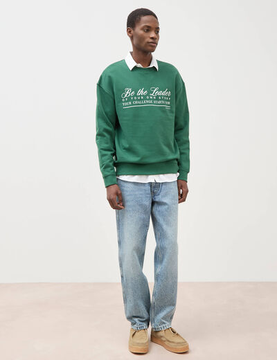 Sweat manches longues en coton vert homme