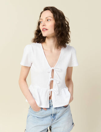 Blouse manches courtes blanc femme