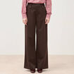 Pantalon large taille haute fluide marron fonc&eacute; femme