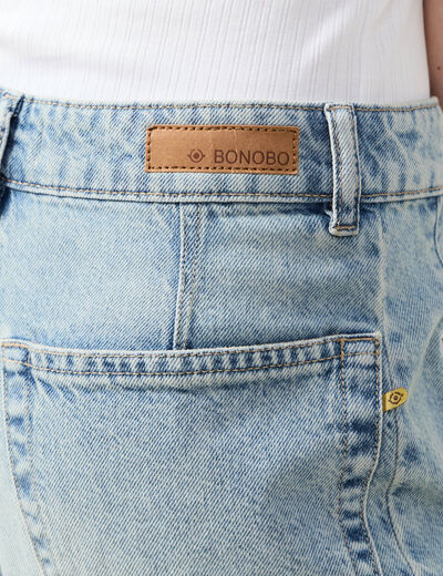 Jeans slouchy brodé 7/8ème denim bleach femme