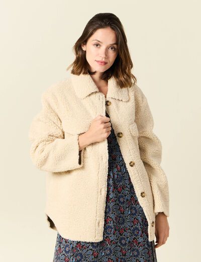 Manteau surchemise droit creme femme