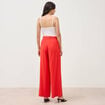 Pantalon large taille haute ceinture rouge femme