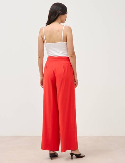 Pantalon large taille haute ceinture rouge femme