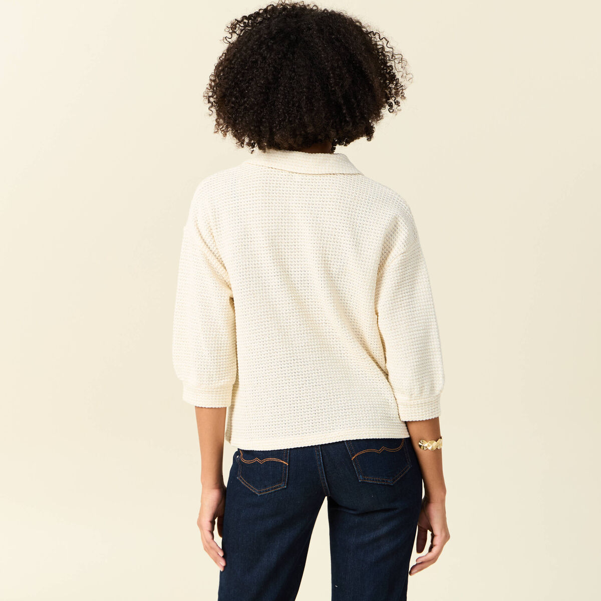 Polo manches 3/4 brillant ecru femme