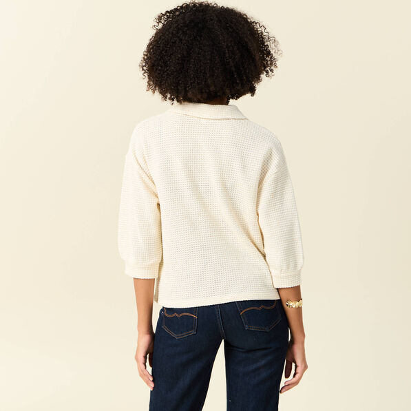 Polo manches 3/4 brillant ecru femme