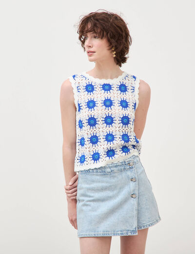 Jupe-short taille haute en jeans denim snow bleu femme