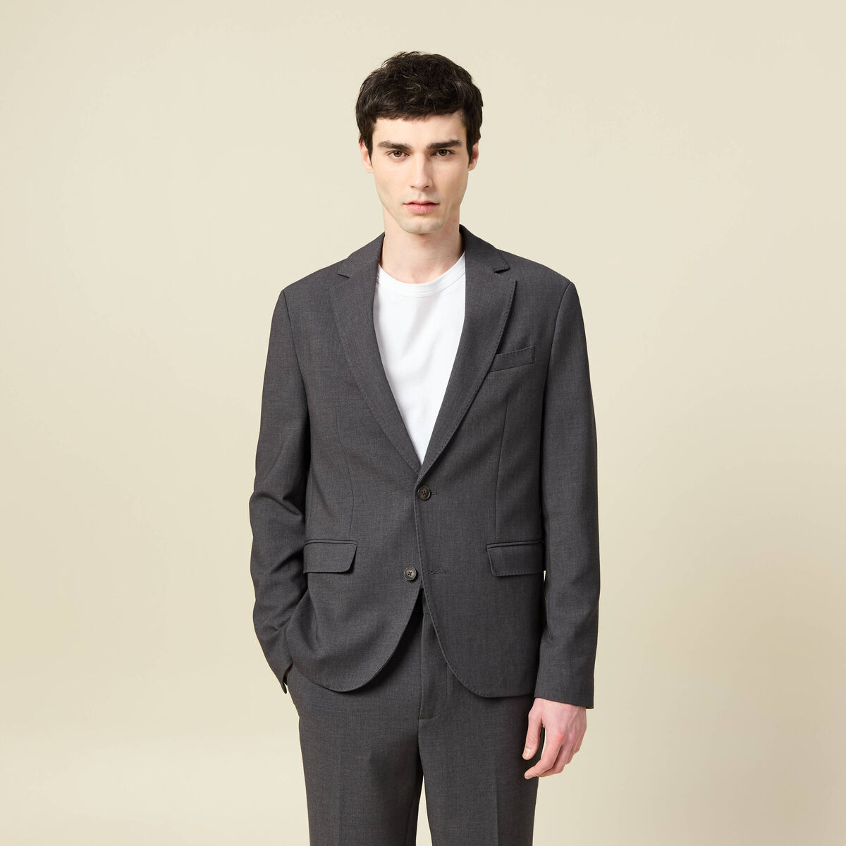 Blazer manches longues col tailleur gris fonc&eacute; homme