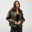 Blouson oversize manches longues vert olive femme