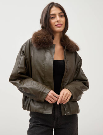 Blouson oversize manches longues vert olive femme