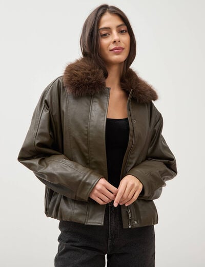Blouson oversize manches longues vert olive femme