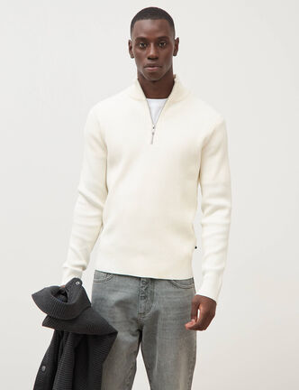 Pull col camionneur ecru homme