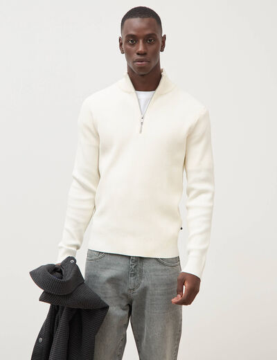 Pull col camionneur ecru homme