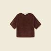 Pull droit court manches coude col rond marron femme