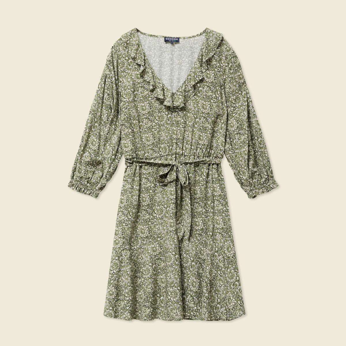 Robe évasée ceinturée vert kaki femme